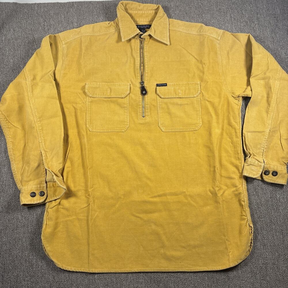 Vintage Structure Men’s Corduroy 1/2 Zip Pullover Shirt Size Small Yellow